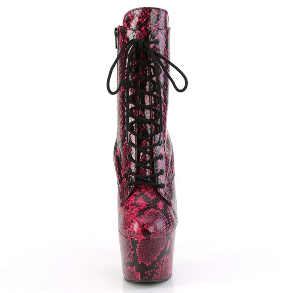 Snake Print Platform High Heel Lace Up Boots - Picture 3 of 5